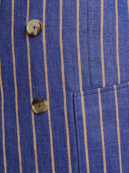 Blue Gold Stripe Linen