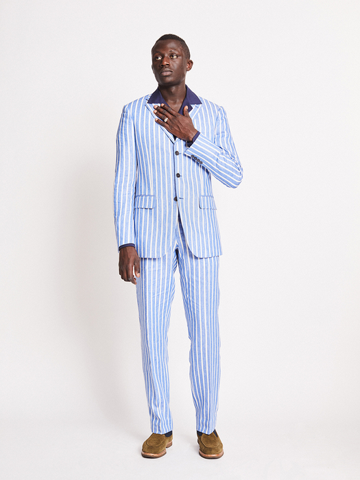 Blue White Linen Stripe