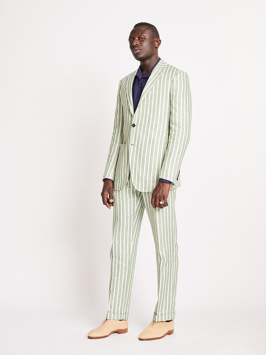 Green & White Striped Linen