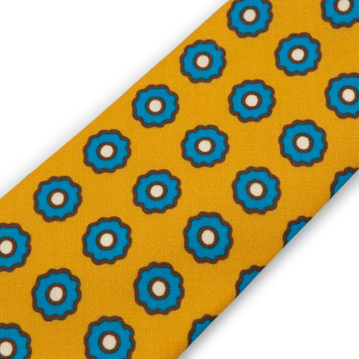 Mustard Blue Flower Wool Tie
