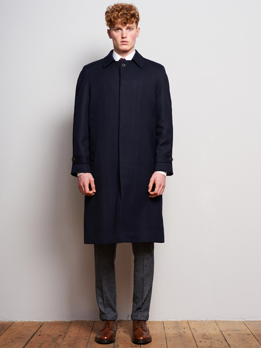 Navy Wool Raglan Overcoat