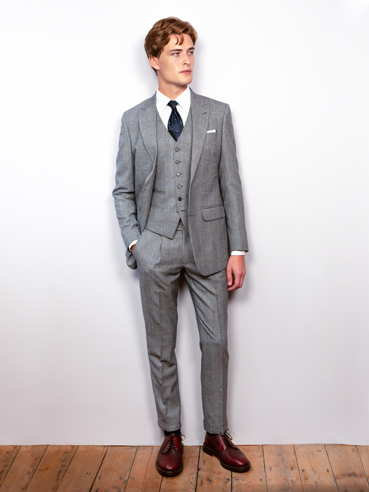 Grey Geln Check Wool Cashmere