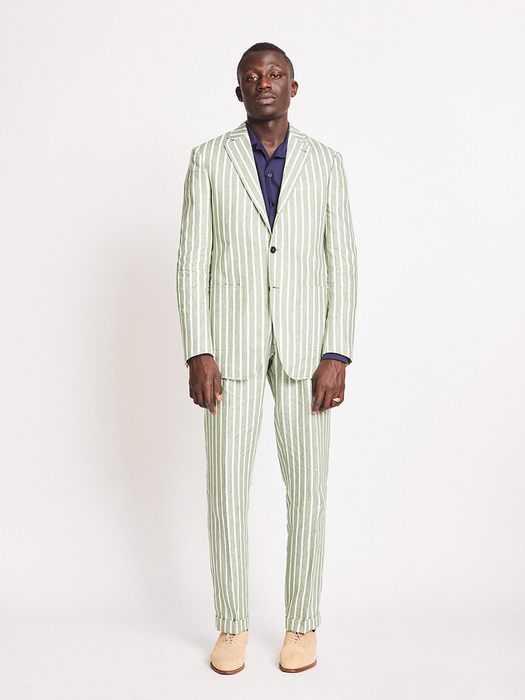 Green & White Striped Linen