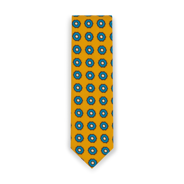 Mustard Blue Flower Wool Tie