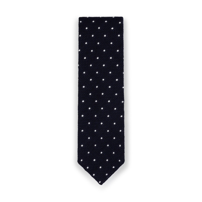 Navy Spot Wool Silk Tie