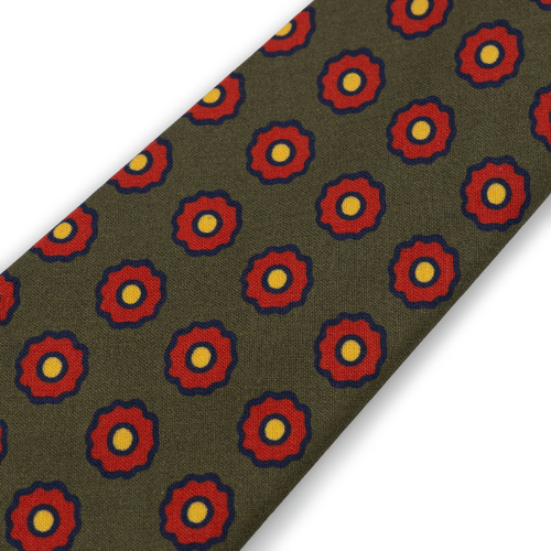 Green Red Flower Wool Tie