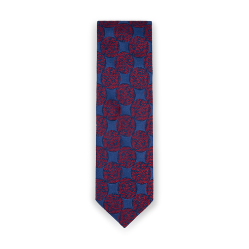 Blue Leaf Red Motif Silk Tie