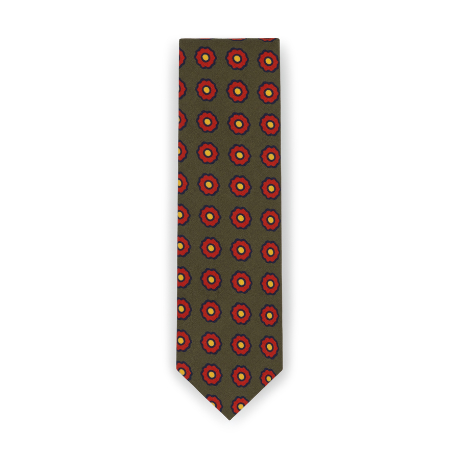 Green Red Flower Wool Tie