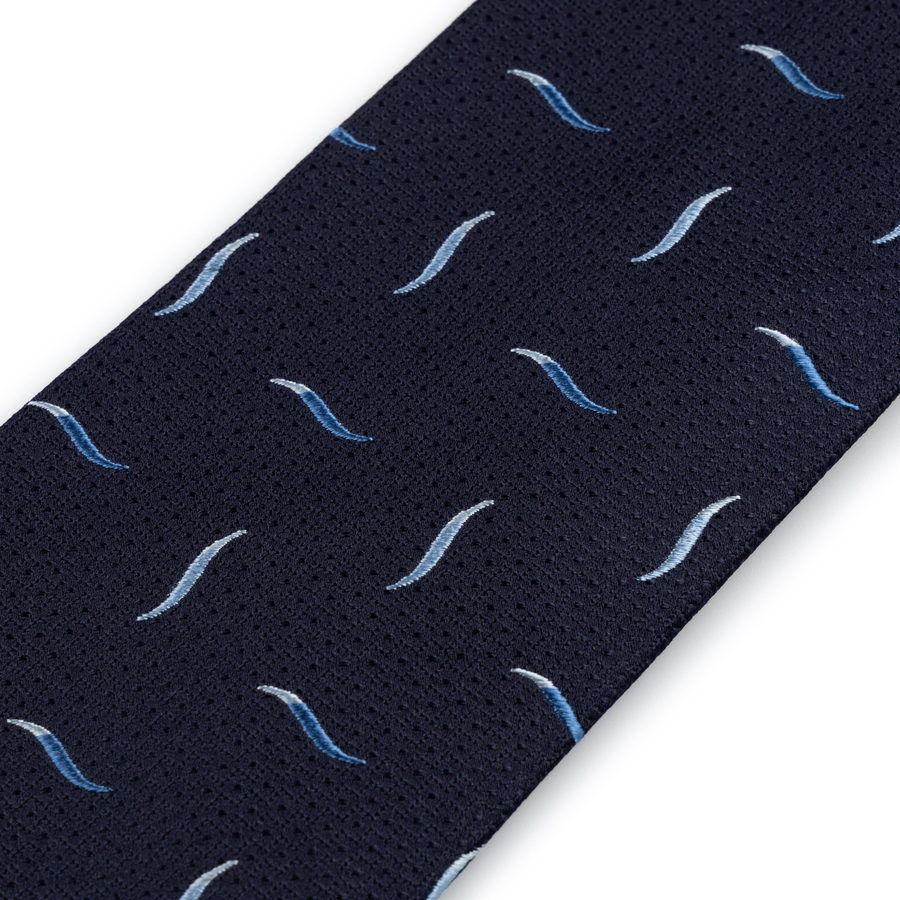 Image of Navy Blue Wave Silk Tie