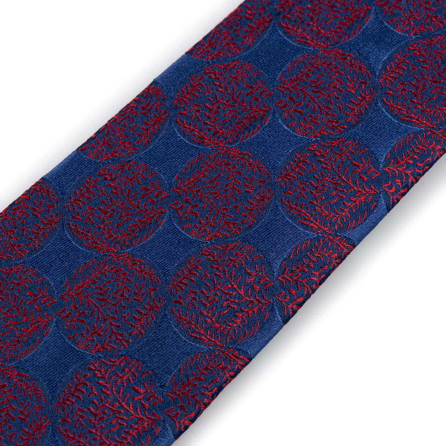 Image of Blue Leaf Red Motif Silk Tie