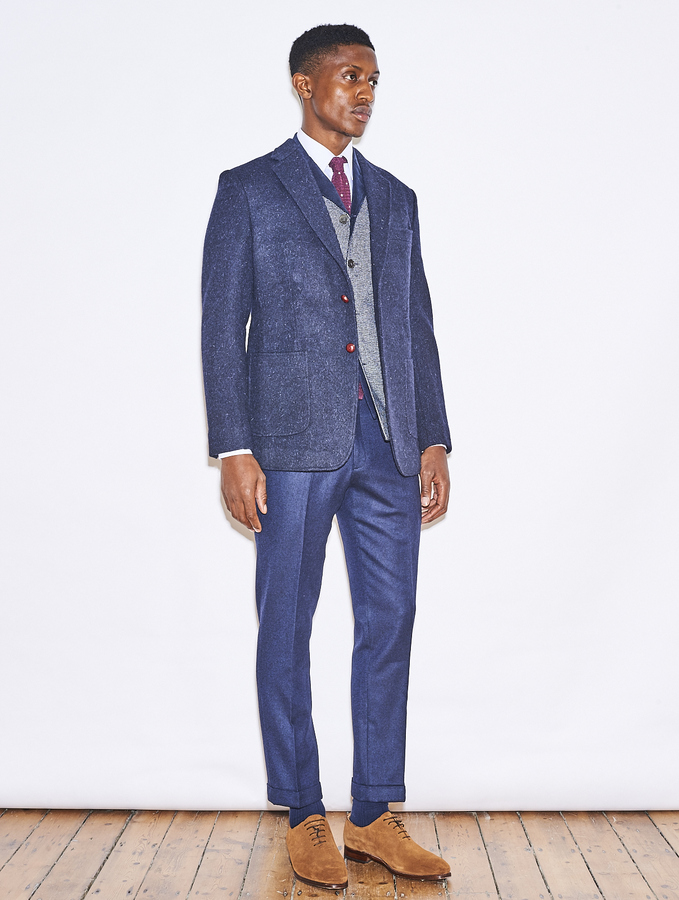 Image of Navy Twill Lambswool Blazer