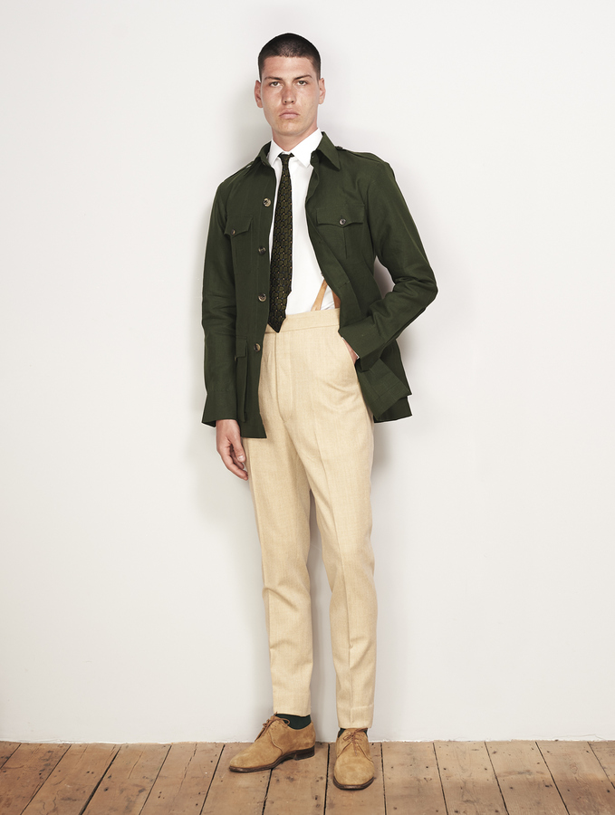 Image of Green Linen Safari Jacket & Sand Wool Trouser