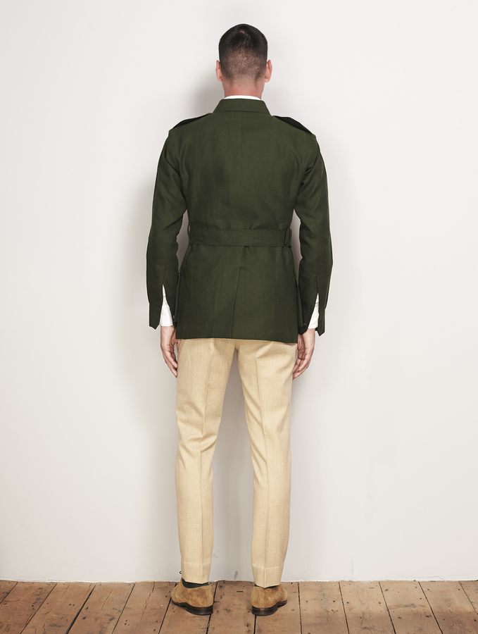 Image of Green Linen Safari Jacket & Sand Wool Trouser