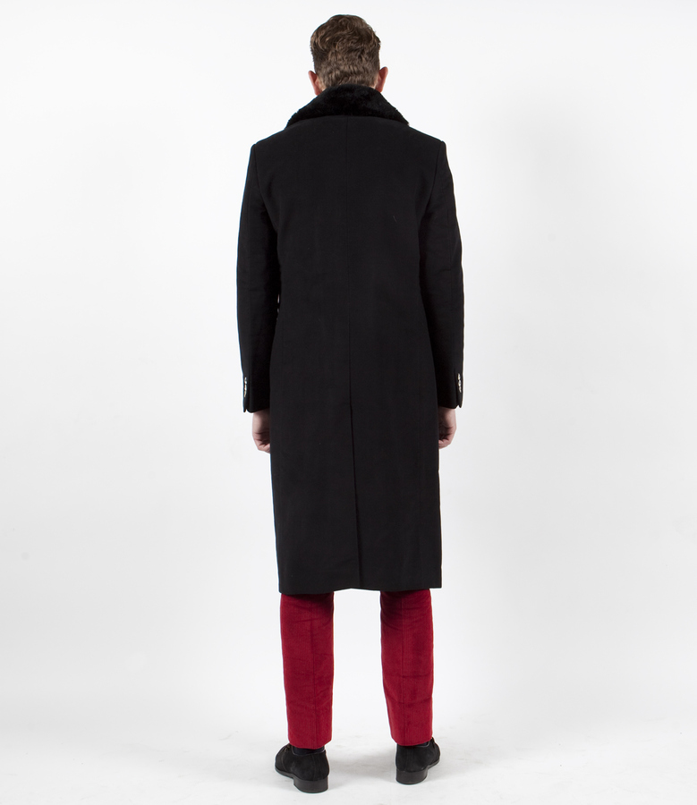 Image of The Anton Overcoat: Fur Collared Black Moleskin