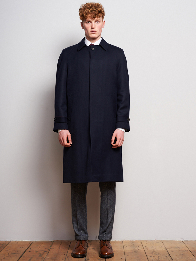 Image of Navy Wool Raglan Overcoat