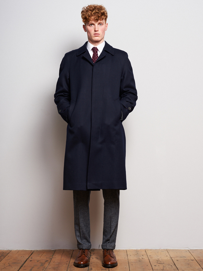 Navy Wool Raglan Overcoat