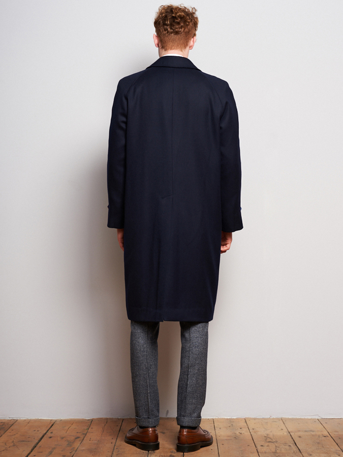 Image of Navy Wool Raglan Overcoat