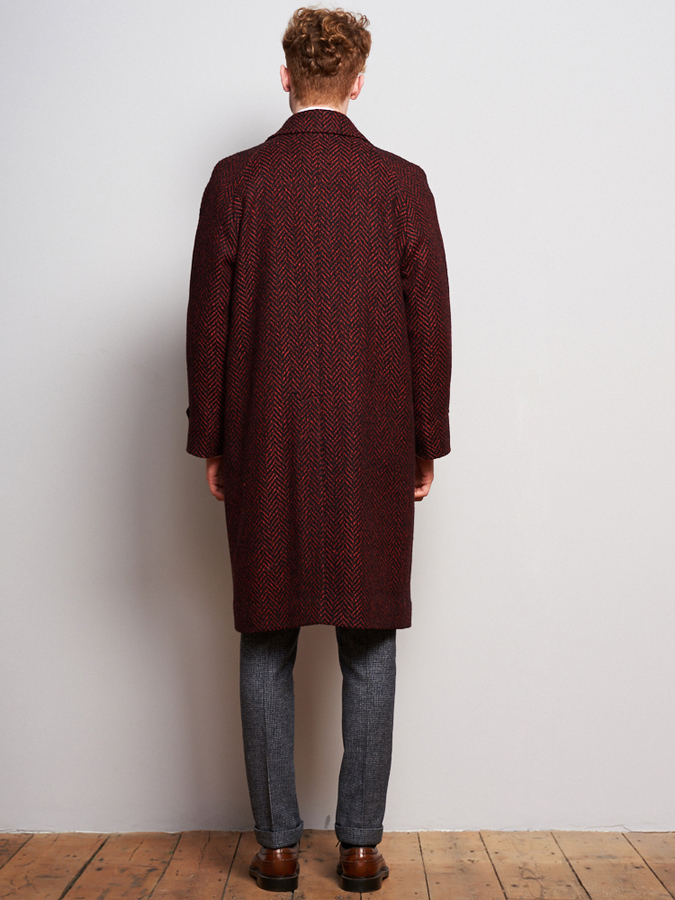 Image of Red Black Wool Raglan Overcoat