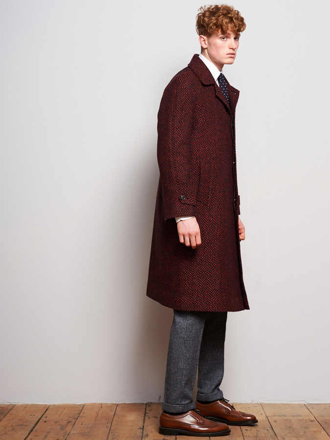 Image of Red Black Wool Raglan Overcoat