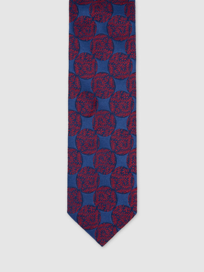 Blue Leaf Red Motif Silk Tie