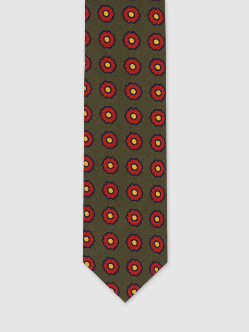 Green Red Flower Wool Tie