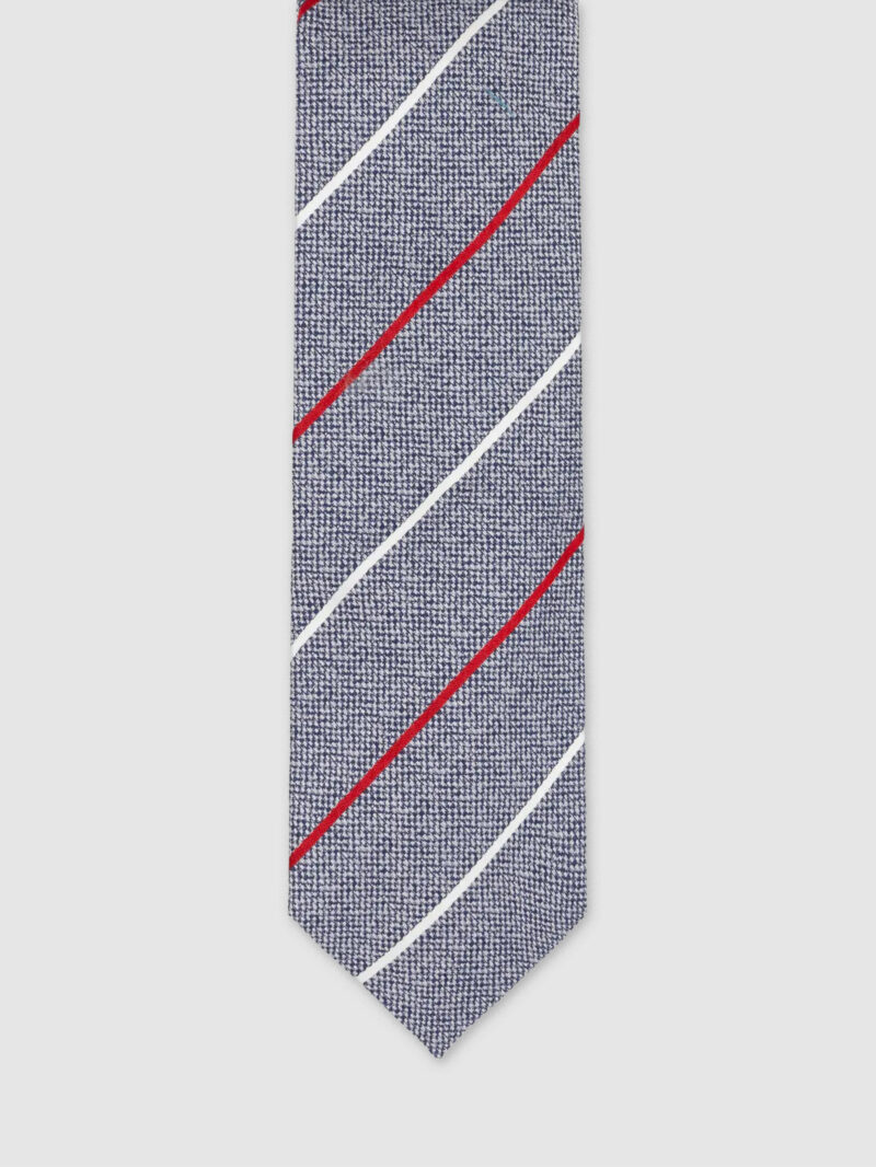 Light Grey Stripe Cotton Silk Tie