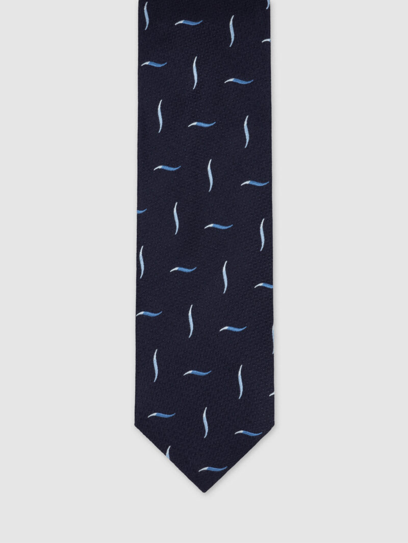 Navy Blue Wave Silk Tie